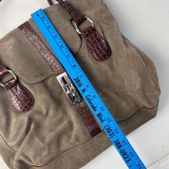 NIQUEA.D Gray SUEDE HOBO BAG! Large Brown Alligator Leather Purse MADE in ITALY - Picture 7 of 16